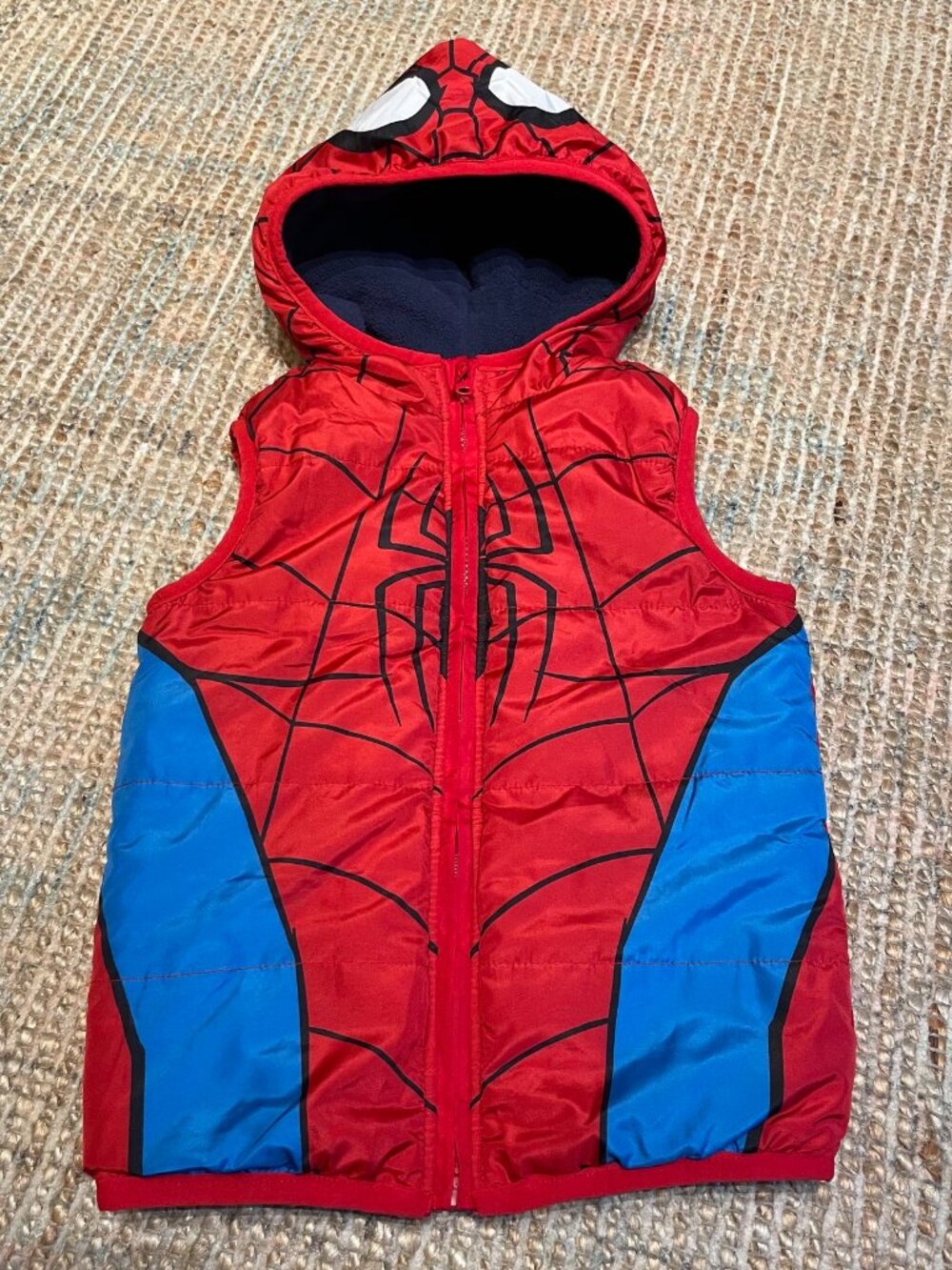 Marvel Spider-Man Costume Hooded Puffer Vest Fleece Lined Red Kids 6 Like New